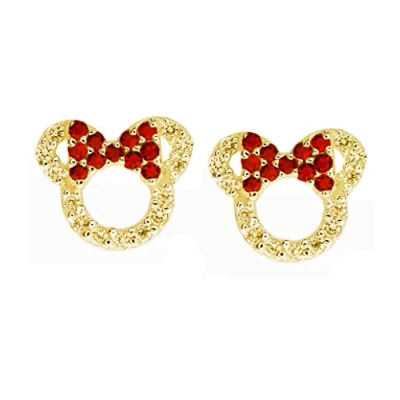 Image of Kaguyo Minnie Mouse earrings, 925 Sterling Silver Amethyst Blue pink Zirconia Mickey Stud Earrings for Women Girls, Birthday Gift (gold red)