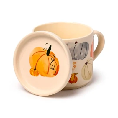 Image of Porcelain Cup and Coaster/Lid Set Pumpkin Tea, Breakfast, Coffee