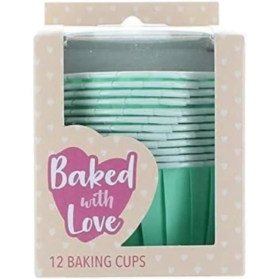 Image of Baked with Love Aqua Baking Cups, Cupcake Cases, Greaseproof Pack of 12