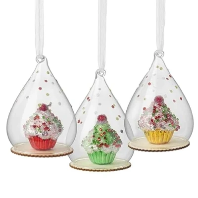 Image of Heaven Sends Set of 3 Cupcakes in Domes Christmas Tree Decorations