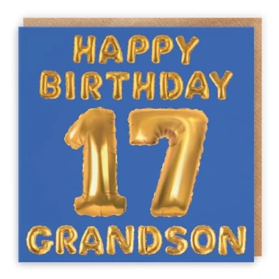 Image of Hunts England Grandson 17th Birthday Card Happy 17 Balloon Collection