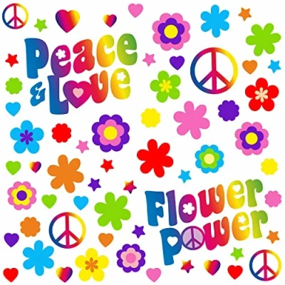 Image of Sticker Set Flower Power I Peace and Love Colourful Sheet Size DIN A4 for Bicycle Notebook Laptop Mobile Phone Car Weatherproof kfz_711