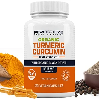 Image of Organic Turmeric Curcumin High Strength and Black Pepper 120 Veg Capsules Advanced with Active Ingredient Vegan