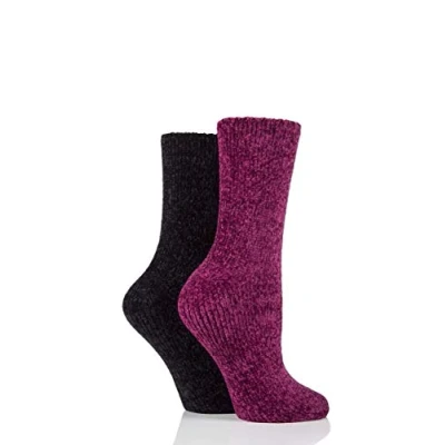 Image of Women&#039;s 2 Pair Elle Chenille Boot Socks Blackbird 4 8 Ladies