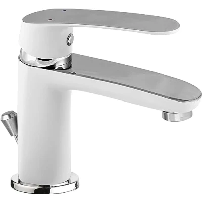 Image of Cornat Lucena LUCW1 Single Lever Washbasin Pull Outflow High Pressure Tap for Bathroom/Sink Fitting White/Chrome Plated, Silver