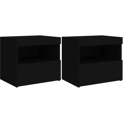 Image of vidaXL Bedside Cabinets with LED Lights 2 pcs Black 50x40x45 cm