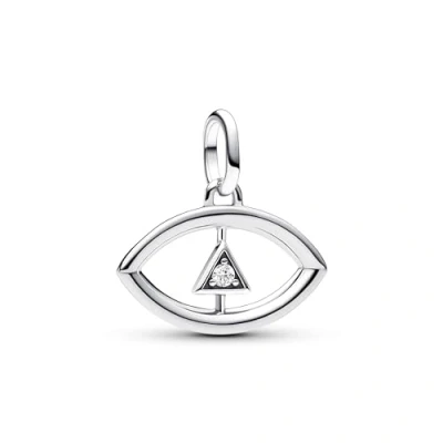 Image of Pandora ME Eye sterling silver medallion with clear cubic zirconia