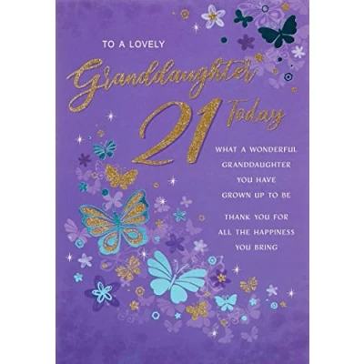 Image of Regal Publishingn Modern Milestone Age Birthday Card 21st Granddaughter ,Green 9 x 6 inches
