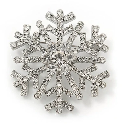 Image of Avalaya Clear Crystal &#039;Snowflake&#039; Brooch in Silver Plating 4cm Diameter