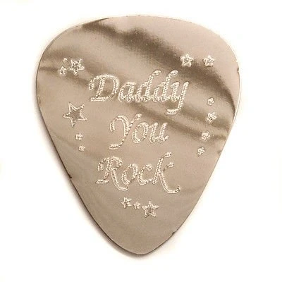 Image of Personalised 1mm &quot;Daddy You Rock&quot; Guitar Plectrum Pick, Engraved (Black nickel) Enter Your Own Custom Text