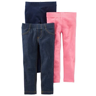 Image of Simple Joys by Carter&#039;s Girls&#039; 3 Pack Leggings, Navy/Pink/Denim, 6 Years (Pack of 3)