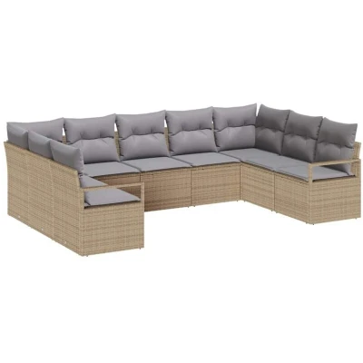 Image of vidaXL 9 Piece Garden Sofa Set with Cushions Beige Poly Rattan