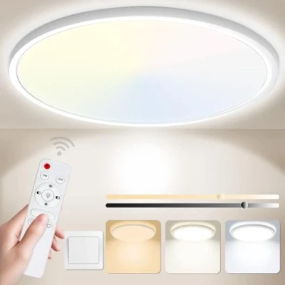 Image of Yexati Bathroom Light 24W 3200LM 30cm Dimmable with Remote Control 6500K 3000K, IP54 LED Ultra Thin Flush Ceiling Round for Kitchen Toilet Porch Bedroom Utility Room White