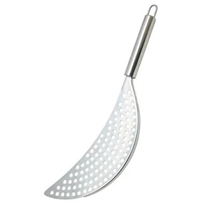 Image of KitchenCraft KCPANSTRAIN Half Moon Pan Strainer with Handle, Stainless Steel, Silver