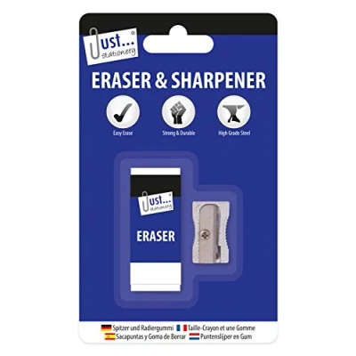 Image of Just Stationery 1068 Pencil Sharpener and Eraser, Metal