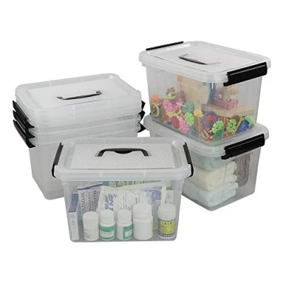 Image of Asking 6 L Plastic Storage Box with Handle, Pack Clear Latch Boxes