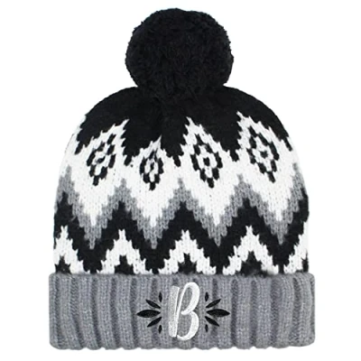 Image of TeddyT&#039;s Personalised Women&#039;s Nordic Fleece Lined Luxury Bobble Hat (Black &amp; Grey), S L