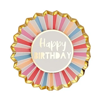 Image of Talking Tables Rose Gold Happy Birthday Badge Large Rosette, Pink Accessories for Girls, Adults, Children, 16th, 18th, 21st Party Supplies, 12cm Diameter