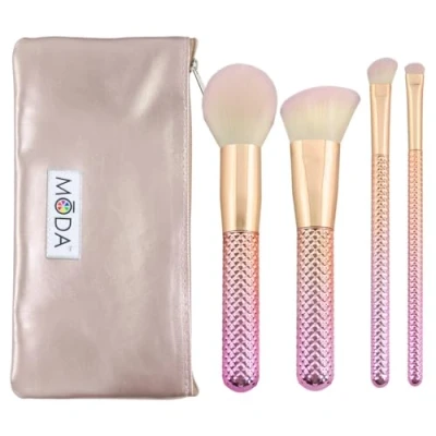 Image of Moda Royal &amp; Langnickel Full Size Metallic Rose Complete Face 5pc Makeup Brush Set with Pouch, Includes Round Powder, Angle Kabuki, Shader, and Smudger Brushes, Rose` Ombre,MSET RCK4