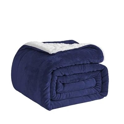 Image of Good Nite Throw Blanket Sofa 200x230cm Fleece Fluffy Sherpa Blankets For Sofas Bedspread Travel Soft, Machine Washable (King,Navy)