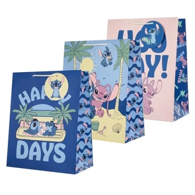 Image of Hallmark Large Gift Bags, Pack of 3, Birthday, Disney Lilo &amp; Stitch, Angel, Blue