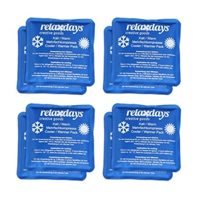 Image of Relaxdays Hot and Cold Packs, Set of 8, Warm Compress, 11 x cm, Gel Cooling Pad, Reusable, for Injuries &amp; Pain, Blue