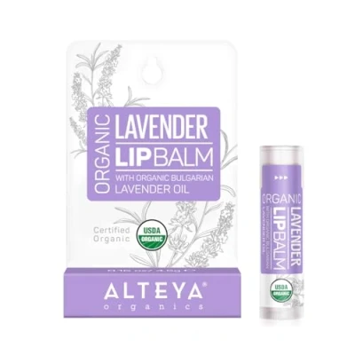 Image of Alteya Organic Lip Balm Lavender 4.5 g USDA Certified Pure Natural Restorative Care based on Bulgarian Oil and a Bouquet of Hydrating Nourishing Botanical Butters