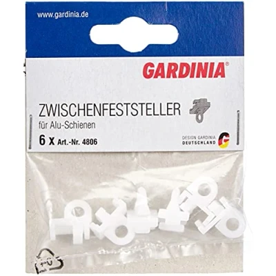 Image of GARDINIA 6 x 13mm Aluminium Curtain Track Locks, Intermediate for Rails, Plastic, White