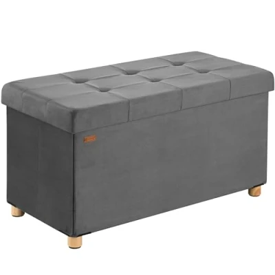 Image of CASARIA® Fabric Foldable Ottoman Chest Bench with Padded Lid 76Wx38DxH40cm 100 Litres Storage 300KG Load Capacity Decorative Shoe Box Lounge Bedroom Hallway Furniture Anthracite Grey