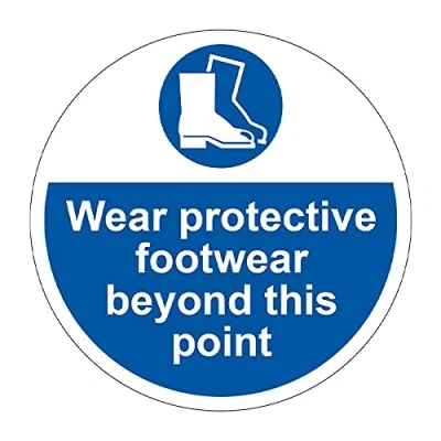 Image of Wear Protective Footwear Floor Sticker Safety Sign, Hard Wearing Non Slip/Abrasive Lamination, R9 Grade For Slip Resistance, High Strength Adhesive Backing, 400mm Diameter