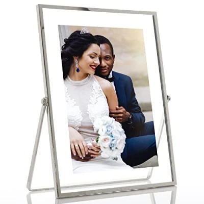 Image of Lawrence Frames Metal Easel Float Picture Frame, 5x7, Silver