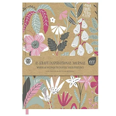 Image of A5 Inspirational Journal Notepad Eco Nature Brown Kraft Floral Design Recyclable