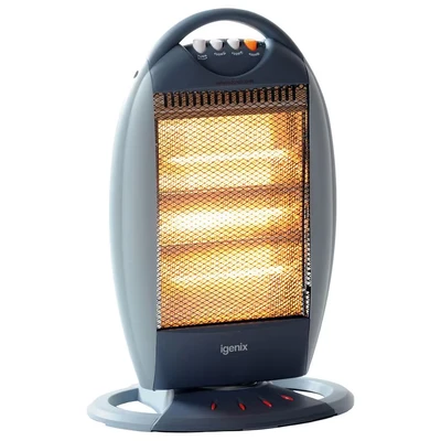 Image of Igenix IG9514 Portable Upright 3 Bar Halogen Electric Low Energy Heater with Wide Oscillation Function, Heat Settings and Safety Tip Over Switch, Ideal for Caravans Garages, 1200 W, Grey