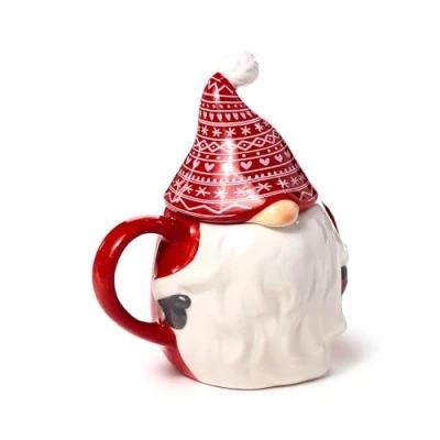 Image of Puckator Scandi Christmas Gonk Ceramic Lidded Animal Mug Funny Home Accessories Cute Gifts for Girlfriend Large Mugs Men Women Hot Drinks Cups Presents Secret Santa Gift Cup Set