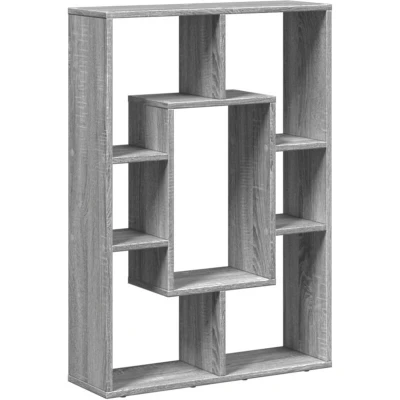 Image of vidaXL Grey Sonoma Bookcase Bookshelf Rack Storage Cabinet Engineered Wood, 63x20x90 cm, 7 Compartments, Freestanding