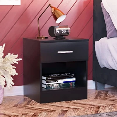 Image of Vida Designs Black Large Bedside Drawer, Cabinet, 1 Table, Metal Handles &amp; Runners 47 x 40 36 cm