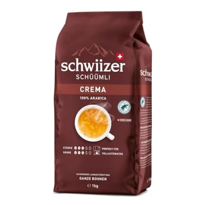 Image of Schwiizer Schüümli Crema Whole Beans 1kg Intensity 3/5 Premium Arabica Perfect for Fully Automatic Machines UTZ Certified
