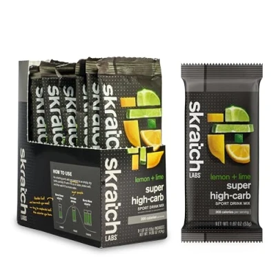 Image of Skratch Labs Super High Carb Drink Mix Packets Carbohydrate Powder Cluster Dextrin + Electrolytes Endurance Energy Gel Alternative Lemon Lime 8 Single Serving Non GMO