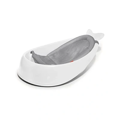 Image of Skip Hop Moby Smart Sling Bathtub 3 Steps PVC Free Phthalate Non Slip Newborn Bath Tub with Drain Plug (from Birth to 25 lbs, White)