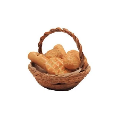 Image of Melody Jane Dolls House Round Basket of Fresh Bread Kitchen Shop Accessory