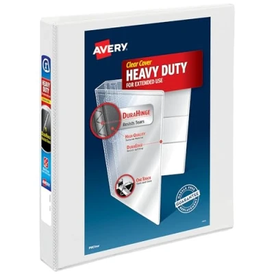Image of Avery Heavy Duty View 3 Ring Binder, 1&quot; One Touch Slant Rings, Holds 8.5&quot; x 11&quot; Paper, 1 White Binder (05304)