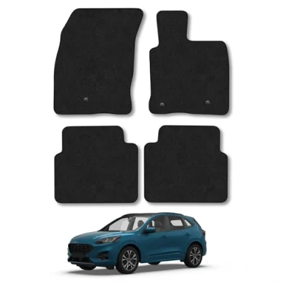 Image of Car Mats Compatible with Ford Kuga (2020 ) Tailored Fit Black Carpet Floor Set Accessory Custom 4 Pieces Anti Slip Backing &amp; Binding Trim Edge