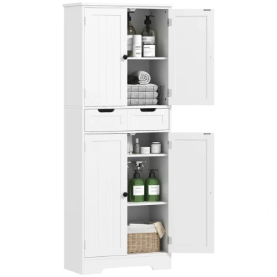 Image of HOMCOM Tall Bathroom Cabinet, Freestanding Storage Cupboard, Cabinet with Drawer, Adjustable Shelf and Doors, 60 x 30 160 cm, White