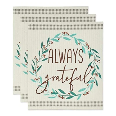 Image of DII Reusable, Machine Washable &amp; Dishwasher Safe, Biodegradable, Cotton, Always Grateful, 7.75 x 6.75