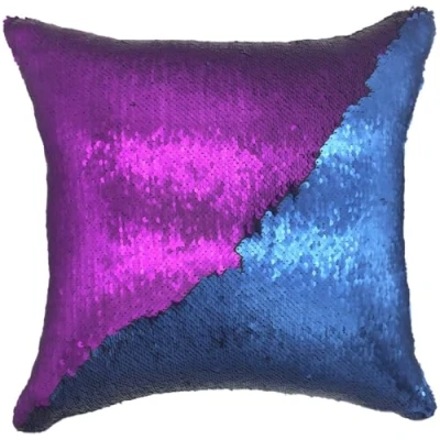 Image of ARA CHOICE 16&quot; Magic Mermaid Pillow Case Reversible Sequin Glitter Cushion Cover Decorative Sofa Soft PillowCase Home Décor for Bedroom (Purple &amp; Blue)