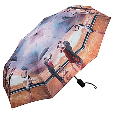 Image of VON LILIENFELD® Folding Pocket Umbrella Automatic Lightweight auto open Motif Women Men Art Theo Michael Hommage to the Singing Butler
