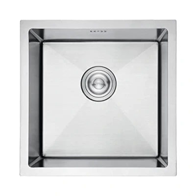 Image of Ibergrif M84040 Stainless Steel Kitchen Sink, 40 x 40cm, Undermount and Topmount Single Bowl Sink with Drainer Fittings, Silver