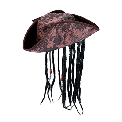 Image of labreeze Kids Caribbean Brown Pirate Deluxe Hat with Hair Dreadlocks Fancy Dress Party