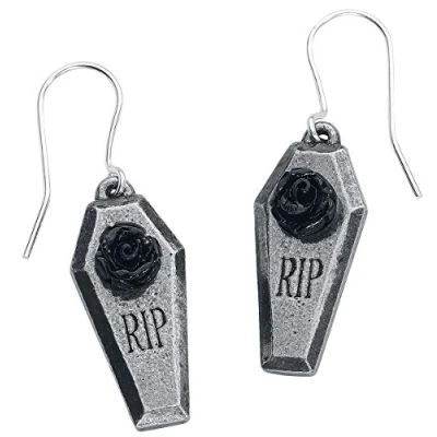 Image of Alchemy Gothic RIP Rose Earrings Silver Coloured