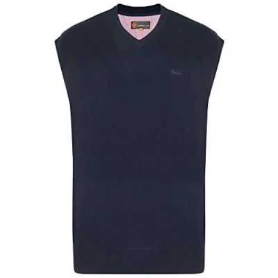Image of KAM Men&#039;s Premium Cotton V Neck Sleeveless Knit Jumpers (56) in Navy 3XL